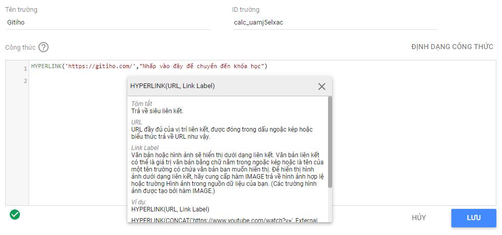Cách sử dụng hàm HYPERLINK trong google data studio